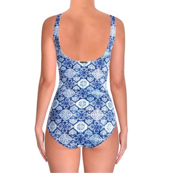 LAUREN Ralph Lauren Aegean Tile Loop Front Over The Shoulder One-Piece Swimsuit - Picture 10 of 14